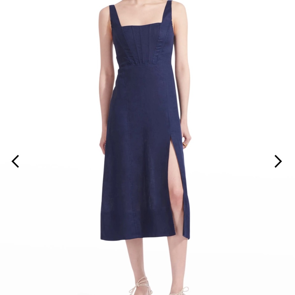 Staud Rome Sleeveless Linen Midi Dress